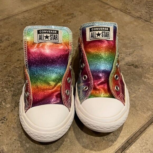 Converse All Star Pink Glitter Drip Low Top Sneakers Girls Junior 2 Rainbow - Picture 5 of 12
